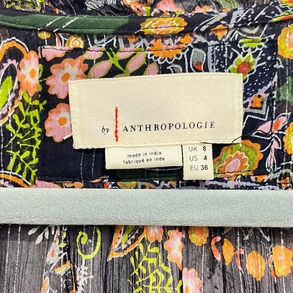 Anthropologie Elmira Boho Paisley Midi Dress Size 4 Tiered Ruffle Trim Small - Picture 9 of 13